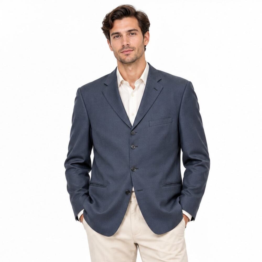 Saks Fifth Ave Blazer Jacket Men's 42r Blue Wool Mohair Vitale Barberis Canonico